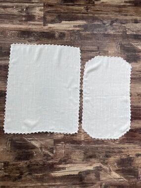 Vintage Linen Table Toppper Set | White Lace Trim Table Mats, Cottagecore Decor